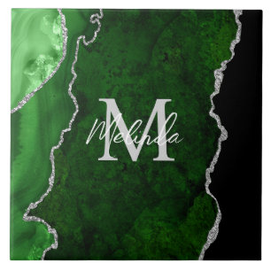 Azulejo Ágata de mármol verde y plata