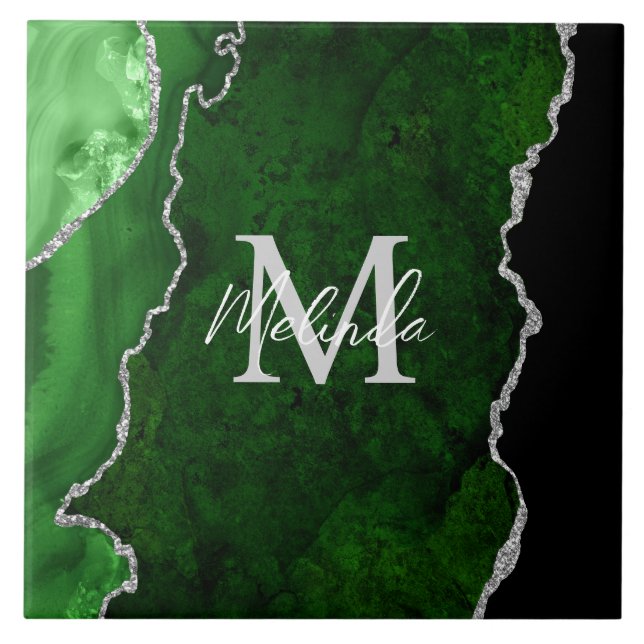 Azulejo Ágata de mármol verde y plata (Frente)