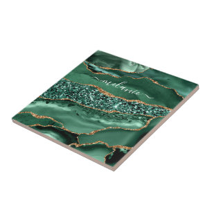 Azulejo Agate Green Gold Purpurina Geode Marble Custom Nam