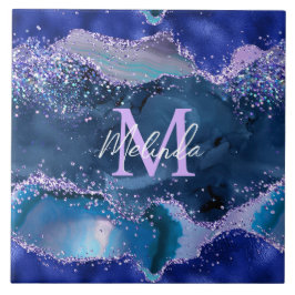 Azulejo Agato oceánico azul oscuro y morado Purpurina