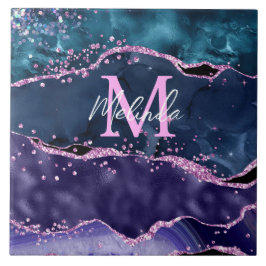 Azulejo Agato oceánico Purpurina azul y morado de la marin