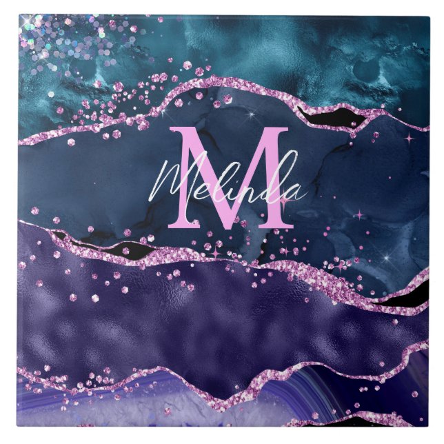 Azulejo Agato oceánico Purpurina azul y morado de la marin (Frente)