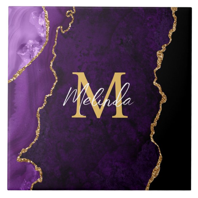 Azulejo Agitación de mármol morado y dorado (Frente)