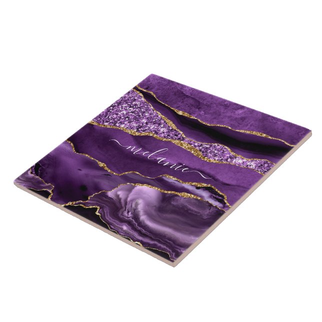 Azulejo Agple Purple Gold Purpurina nombre personalizado m (Lado)