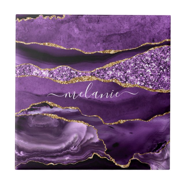 Azulejo Agple Purple Gold Purpurina nombre personalizado m (Frente)