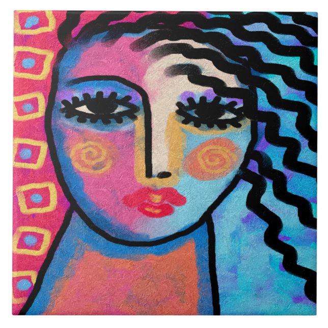Azulejo Agradable día Resumen pintura digital de una mujer (Frente)