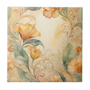 Azulejo Agradable Nouveau de Oro con Delicada Floral