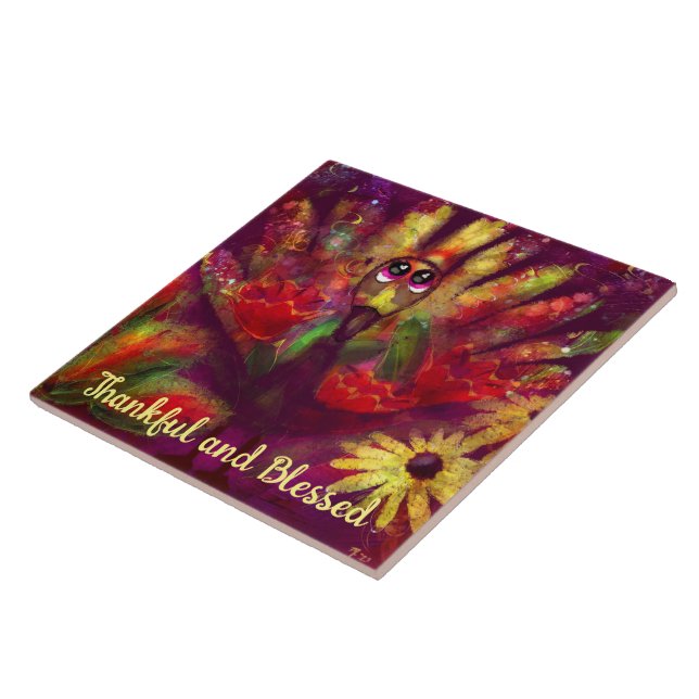 Azulejo Agradecimiento Acción de Gracias Turquía Floral Re (Lado)