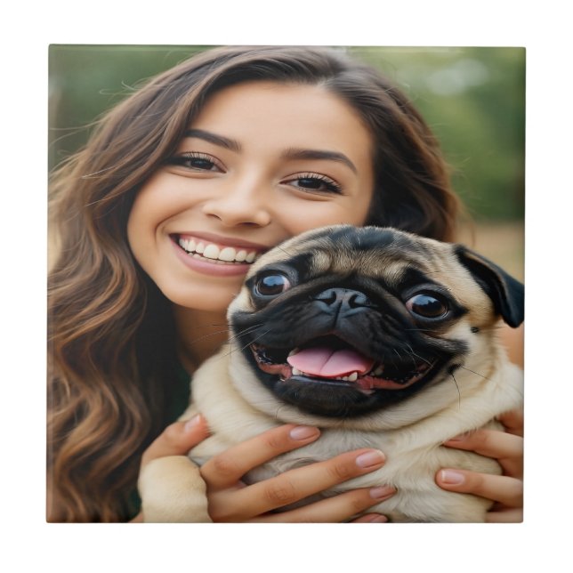 Azulejo Agregar foto de pug personalizar (Frente)