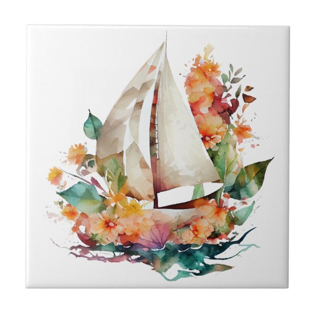 Azulejo Agua Barcos de vela Tile Cerámico (Frente)