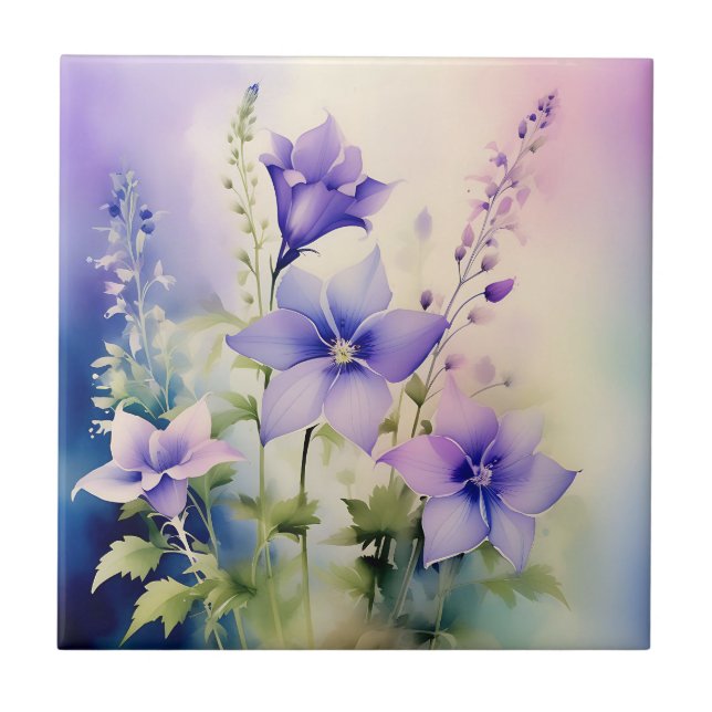 Azulejo Agua suave Wash Flores Campanula Delicadas (Frente)