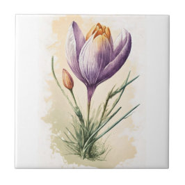 Azulejo Aguamaril Floral Acuarela Crocus Cocina Baño