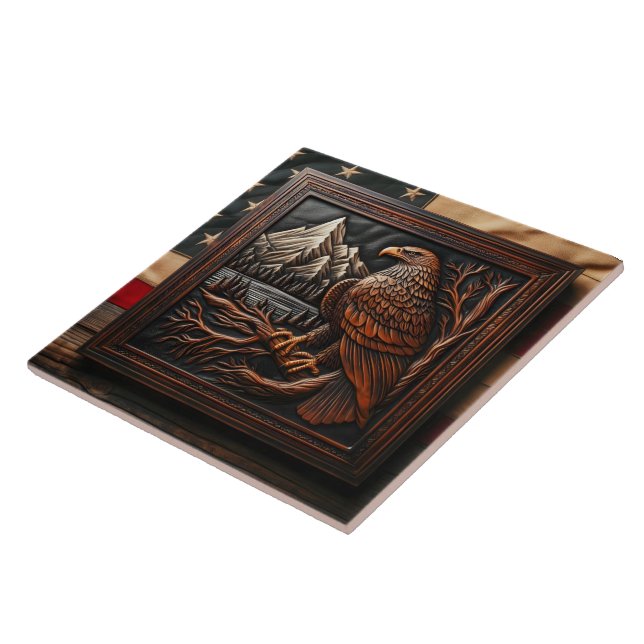 Azulejo Águila Americana Con Fondo De Montaña (Lado)