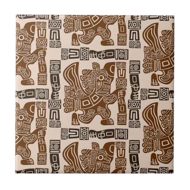 Azulejo Águila azteca guerrera arte tribal antiguo (Frente)