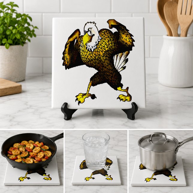 Azulejo Águila calva de dibujos animados decoración de coc (Cartoon Fighting Bald Eagle Bird Decor Kitchen Ceramic Tile)