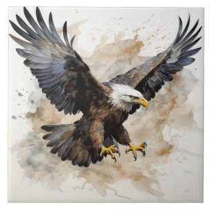 Azulejo Águila calva majestuosa en vuelo, acuarela