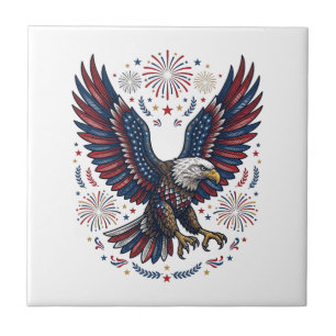 Azulejo Águila calva patriótica fuegos artificiales vector