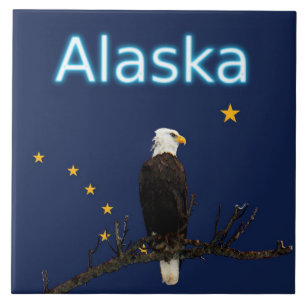 Azulejo Águila Calva y Bandera de Alaska