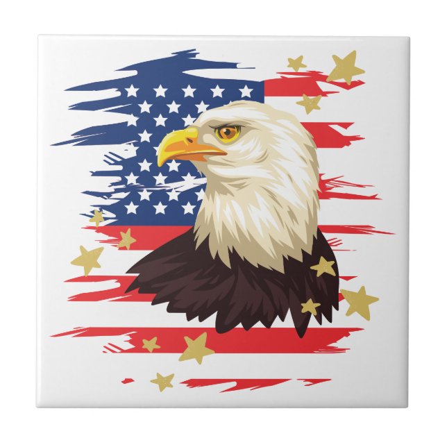 Azulejo Águila Patriótica Bandera Estados Unidos Estrellas (Frente)
