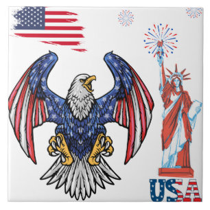 Azulejo Águila Patriótica con Diseño de Bandera de EE. UU.