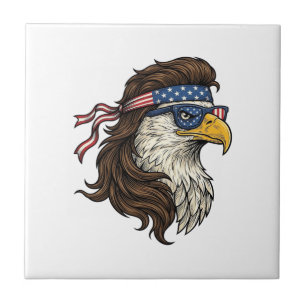 Azulejo Águila Patriótica Mullet Grabado Vintage Vector De