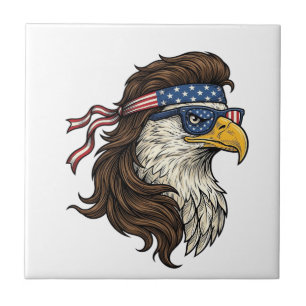 Azulejo Águila Patriótica Mullet Grabado Vintage Vector De