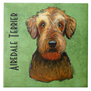 Azulejo Airedale Terrier pintado a mano