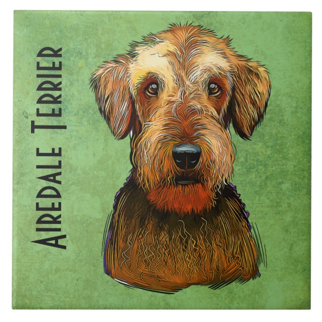 Azulejo Airedale Terrier pintado a mano (Frente)