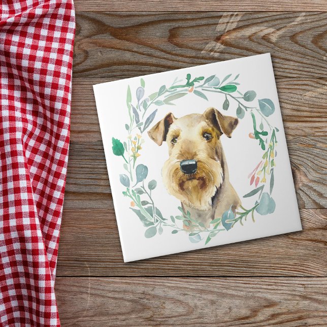 Azulejo Airedale Terrier Watercolor Wreath Cerámica Tile (Subido por el creador)