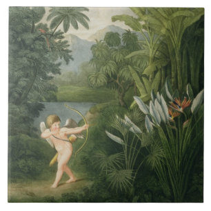 Azulejo Ajardine con el Cupid que apunta una flecha a un