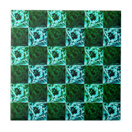 Azulejo Ajedrez azul verde y cielo o cian, con rectángulo