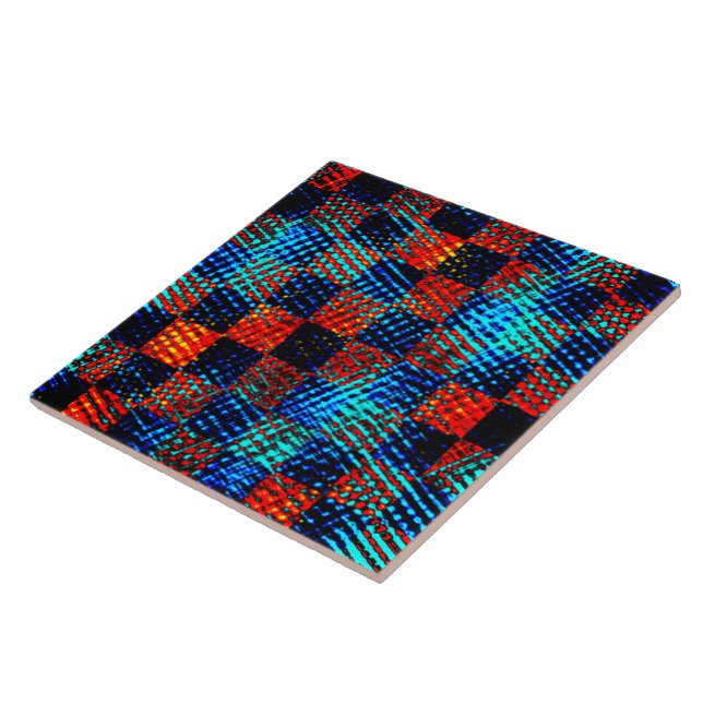 Azulejo Ajedrez naranja, azul, falso sucio o manchado. (Lado)