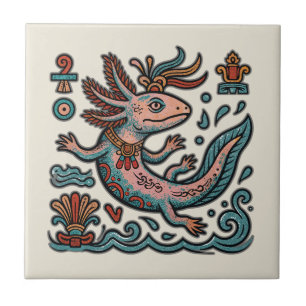 Azulejo Ajolote Azteca Xolotl piedra erosionada arte triba