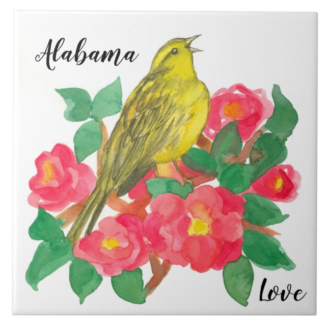 Azulejo Alabama Amor Yellowhammer Camellia Flowers (Frente)