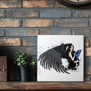 Azulejo Alas de Ángel Gótico Gato Negro Hada Azul