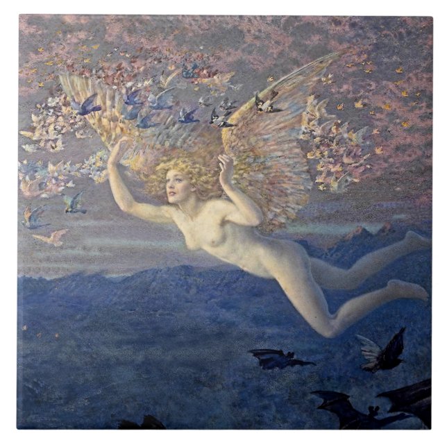 Azulejo “Alas de la mañana” de Edward Robert Hughes (Frente)
