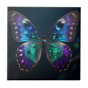 Azulejo Alas de Mariposa Enjoyada Azul Purpúrea Irisada