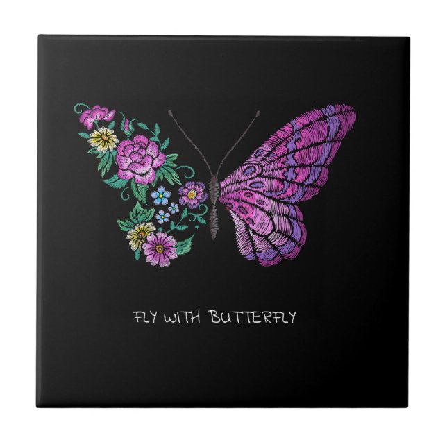 Azulejo alas de mariposas florales y mariposas florales (Frente)