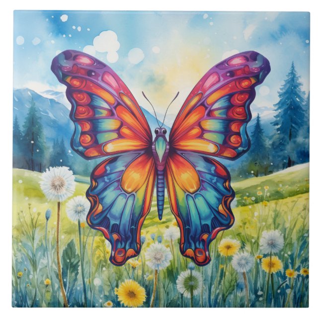 Azulejo Alas Naranjas azules de mariposa (Frente)