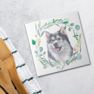 Azulejo Alaskan Malamute Dog Wreath