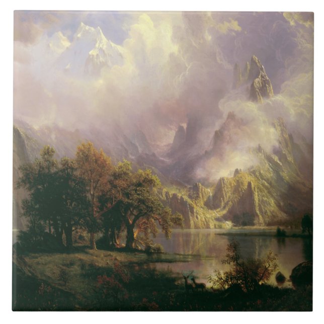 Azulejo Albert Bierstadt - Paisaje de las Montañas Rocosas (Frente)