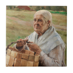 Azulejo Albert Edelfelt - anciana con una canasta de espin