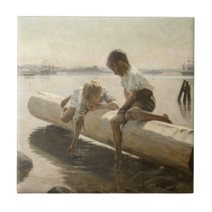 Azulejo Albert Edelfelt - Dos chicos en un registro
