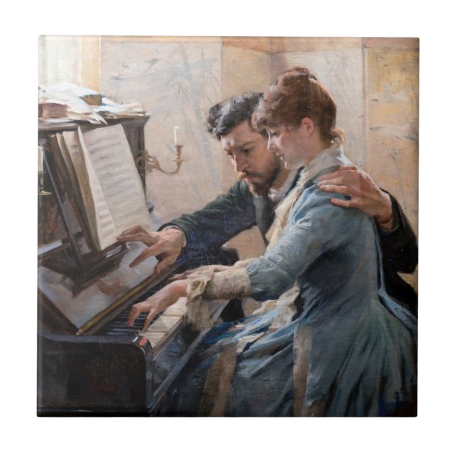 Azulejo Albert Edelfelt - Jugando el piano (Frente)