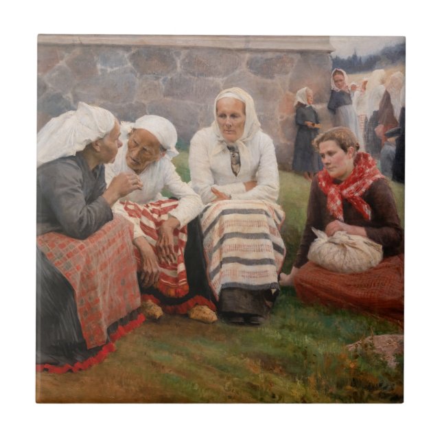 Azulejo Albert Edelfelt - Mujeres fuera de la iglesia (Frente)