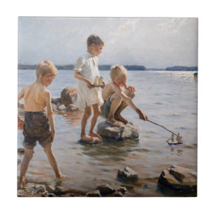 Azulejo Albert Edelfelt - Niños jugando en la costa