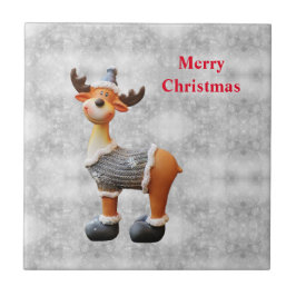 Azulejo Alce de Navidad feliz que lleva un sombrero       