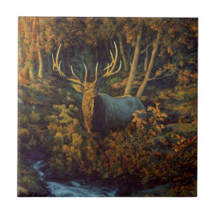 Azulejo Alce toro en bosque otoñal