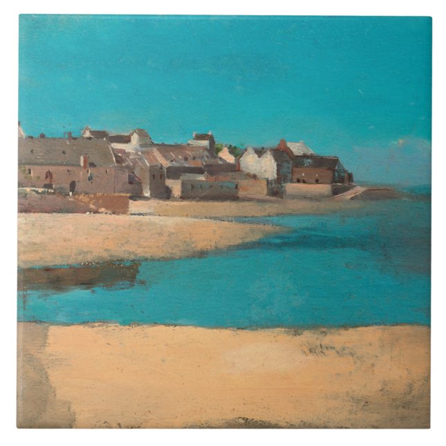 Azulejo Aldea junto al mar en Bretaña, por Odilon Redon (Frente)