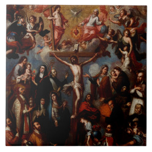 Azulejo Alegoría de la Crucifixión con Santos Jesuitas